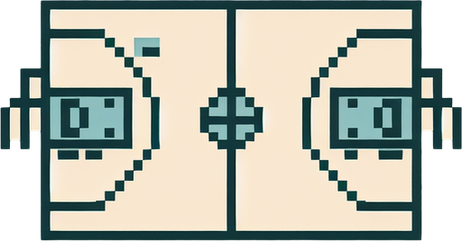 Retro-style image of a half of a basketball court, ressembling the line graphics from Amiga games of the 1970s.
Ultra basic with only one color, only 2 rectangles and two arcs !.
Ultra basic with only one color, only 2 rectangles and two arcs !