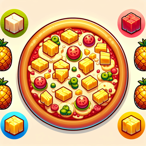 Pizza à l'ananas.
Single Game Texture. In-Game asset. 2d. Blank background. High contrast. No shadows.