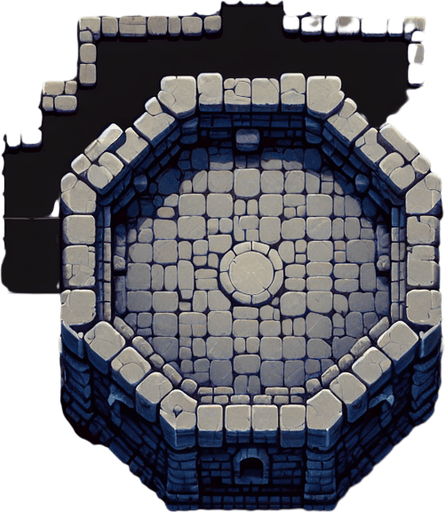 a medieval style stone tower. top down view.
Single Game Texture. In-Game asset. 2d. Blank background. High contrast. No shadows.