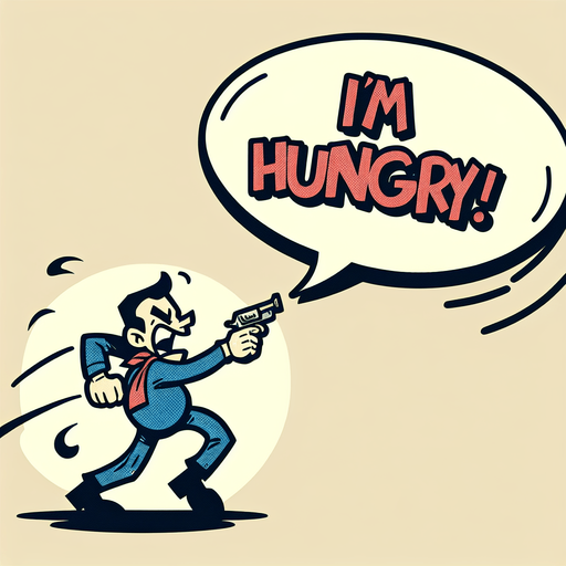 Create a cartoon-style illustration of a speech bubble that is written I'm Hungry!.
Single Game Texture. In-Game asset. 2d. Blank background. High contrast. No shadows.