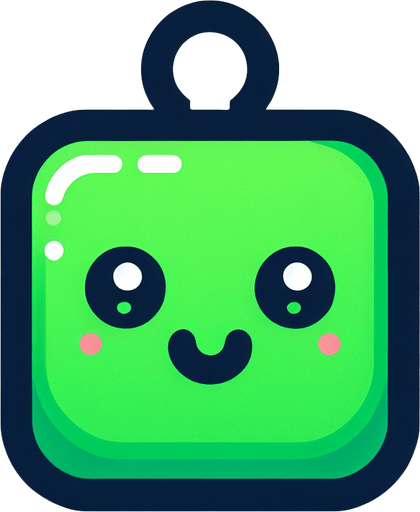 Perfectly square bright green Christmas decoration with cute happyy face. Cartoon style. Cute art style. Simple vector style. No Shadows