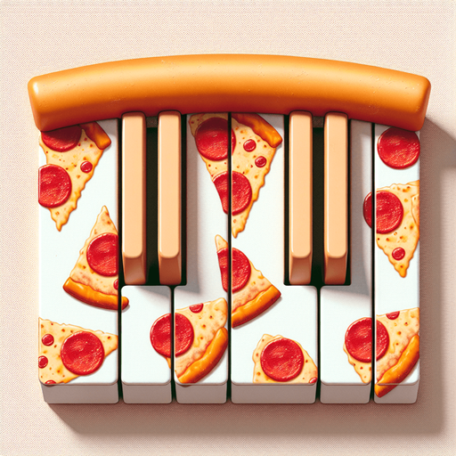 pizza piano keys.
Single Game Texture. In-Game asset. 2d. Blank background. High contrast. No shadows.