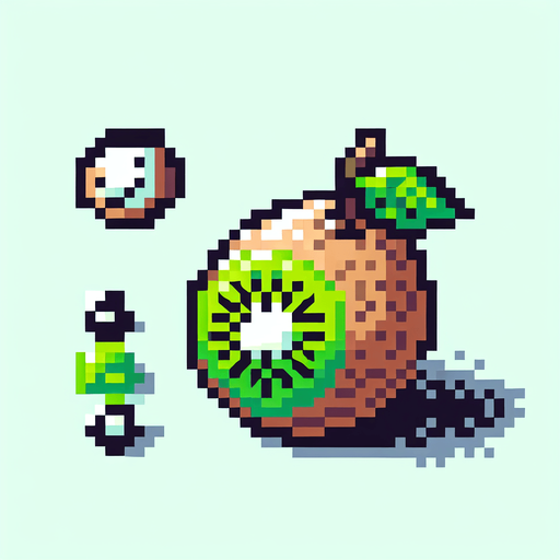 Pixel art of a kiwi fruit.
Single Game Texture. In-Game asset. 2d. Blank background. High contrast. No shadows.