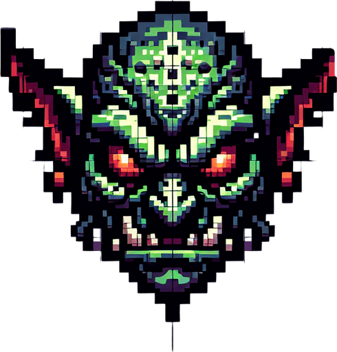 an evil goblin. pixelart. top down view.
 In-Game asset. 2d. Blank background. High contrast. No shadows.