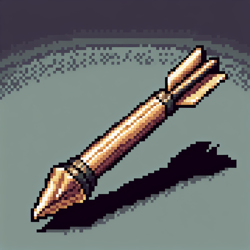 a crossbow bolt made of bronze. straight. pixelart. Single Game Texture. In-Game asset. 2d. Blank background. High contrast. No shadows.