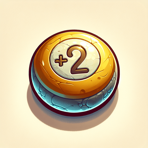 round frozen golden curling ball seen from above. text (+2) inscribed on it. sylized..
Single Game Texture. In-Game asset. 2d. Blank background. High contrast. No shadows.