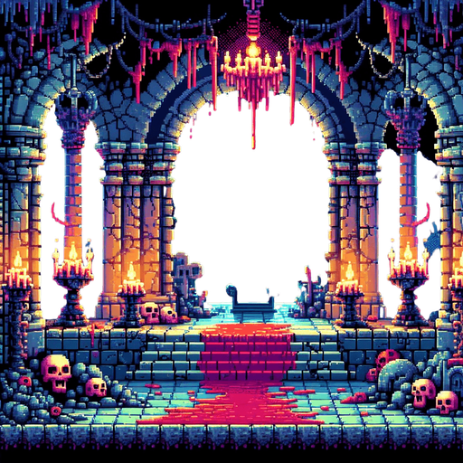 evil enchanted dark catacombs background, 1st person perspective, I want the art style to reflect a classic 16-bit retro pixel art aesthetic, reminiscent of early 1990s RPGs with vibrant colors.
Single Game Texture. In-Game asset. 2d. Blank background. High contrast. No shadows.