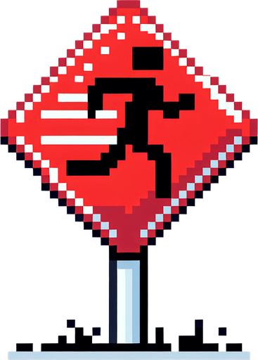 pixel art of a tall, red road sign showing someone running.
game asset, 2d, white background, shadowless.