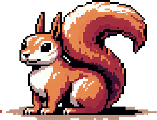 pixelart. a crouching  two-headed squirrel..
Single Game Texture. In-Game asset. 2d. Blank background. High contrast. No shadows.