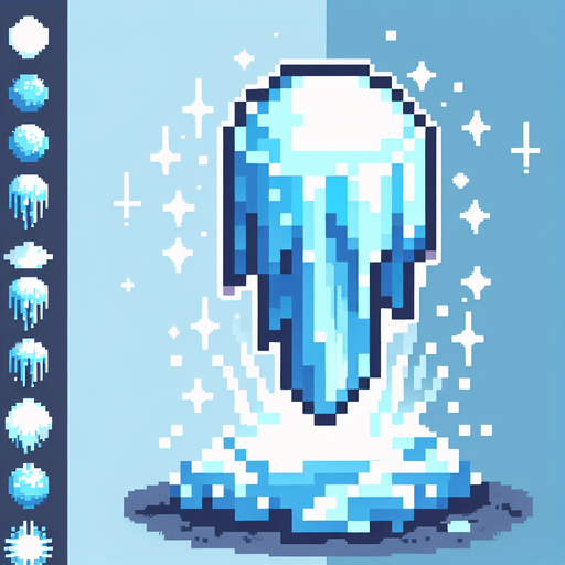 chunky frost magical projectile. 8-bit pixelated. blue soft-palette colored.
Single Game Texture. In-Game asset. 2d. Blank background. High contrast. No shadows.