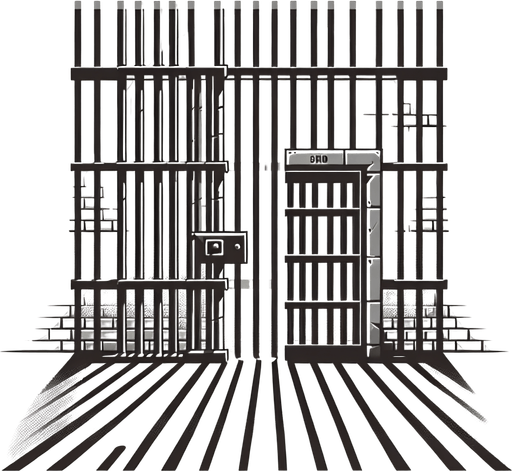 Prison cell bars.
Single Game Texture. In-Game asset. 2d. Blank background. High contrast. No shadows.