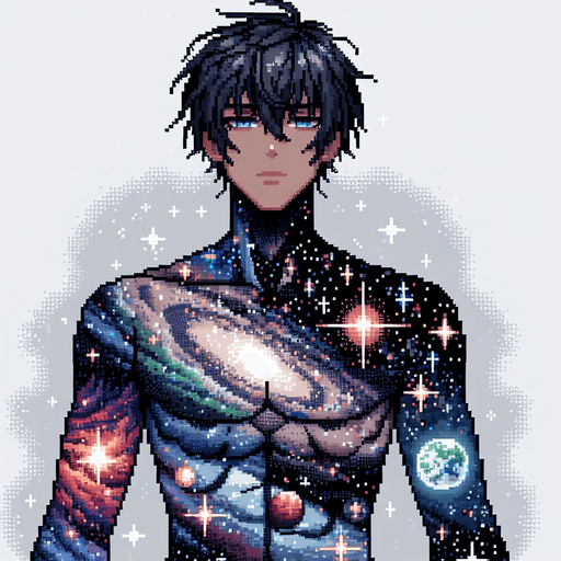 beautiful cosmic anime man.
pixel art, blank background