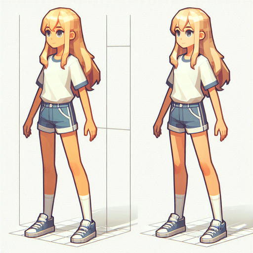 Teen girl with blonde hair, full body, 1 body.
Single Game Texture. In-Game asset. 2d. Blank background. High contrast. No shadows.