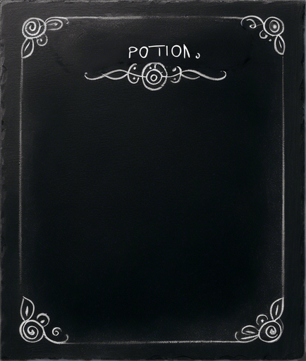 Text "POTION" handwritten in chalk