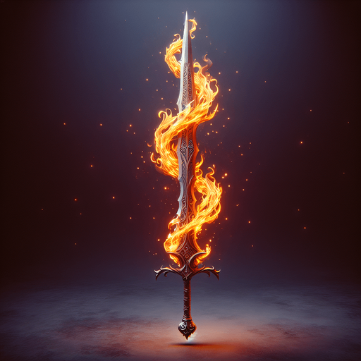 Magical elemental sword made of fire..
Single Game Texture. In-Game asset. 2d. Blank background. High contrast. No shadows.