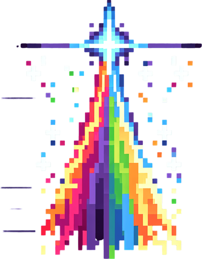 8-bit. cartoon. rainbow color beam..
Single Game Texture. In-Game asset. 2d. Blank background. High contrast. No shadows.