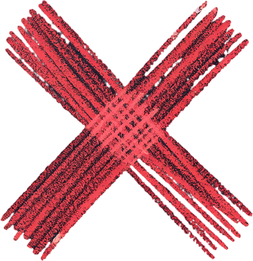 une croix ("x") à la craie rouge à la main. seule sur un ardoise. craie rouge seulement.