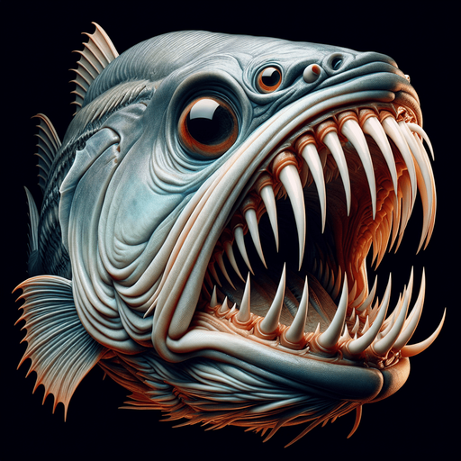 Classic fish with fangs mouth closed lateral view..
2024 game style. Photorealistic. Full side view.