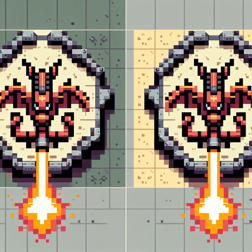 dragon shaped firing turret. top-down bird-eye perspective seen directly from above. 8-bit pixelated.
Single Game Texture. In-Game asset. 2d. Blank background. High contrast. No shadows.