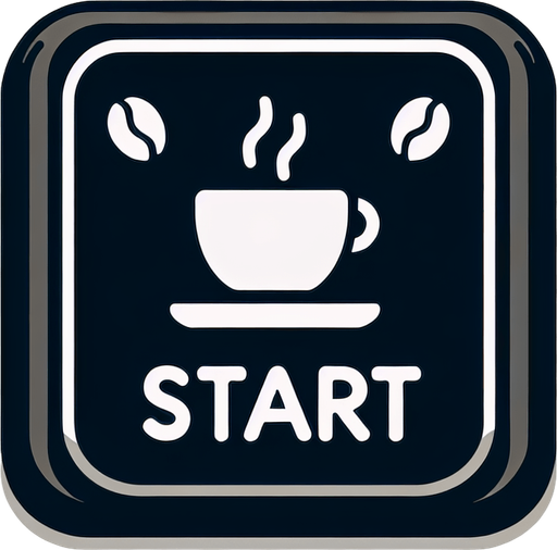 Rectangular coffee themed start button.
Single Game Texture. In-Game asset. 2d. Blank background. High contrast. No shadows.