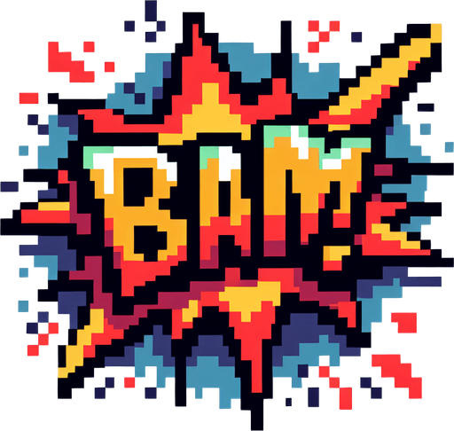 pixel art of bam comic symbol.