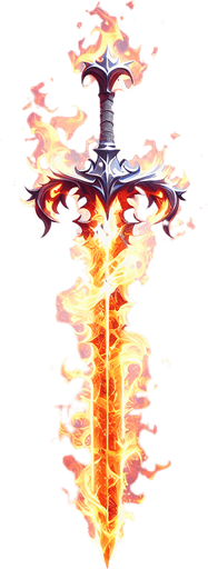 Magical elemental sword made of fire..
Single Game Texture. In-Game asset. 2d. Blank background. High contrast. No shadows.