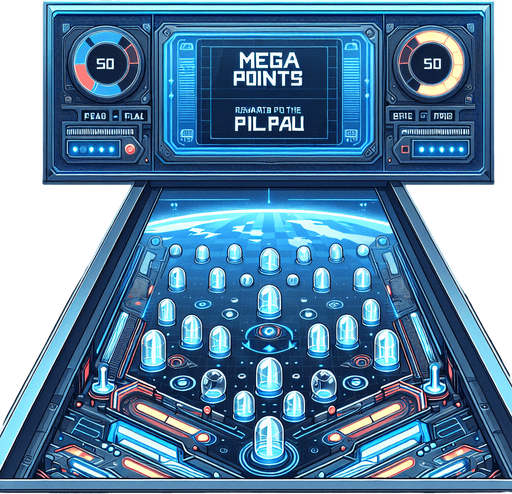 Pin ball game background with counter for mega points in futuristic style with clear blocks for rewards points for the pin ball physics in the game.
Single Game Texture. In-Game asset. 2d. Blank background. High contrast. No shadows.