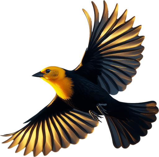 flying Yellow-headed Blackbird.