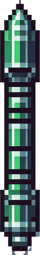 a straight crossbow bolt made of jade. top down view. pixelart. bolt only, crossbow not included. vertical display, from bottom to top. Single Game Texture. In-Game asset. 2d. Blank background. High contrast. No shadows.