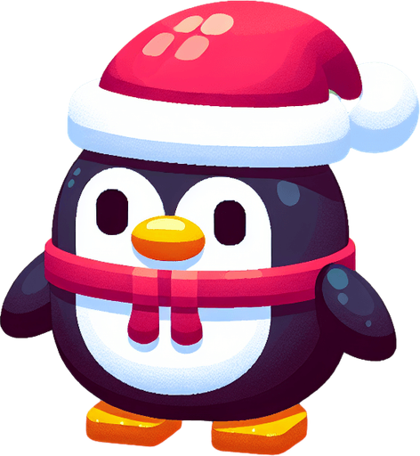 a christmas penguin. plastic style. Single Game Texture. In-Game asset. 2d. Blank background. High contrast. No shadows.