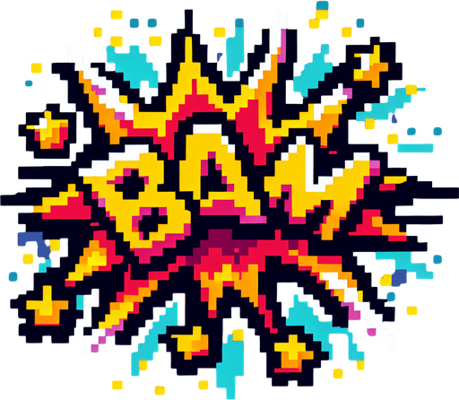 pixel art of bam comic symbol.