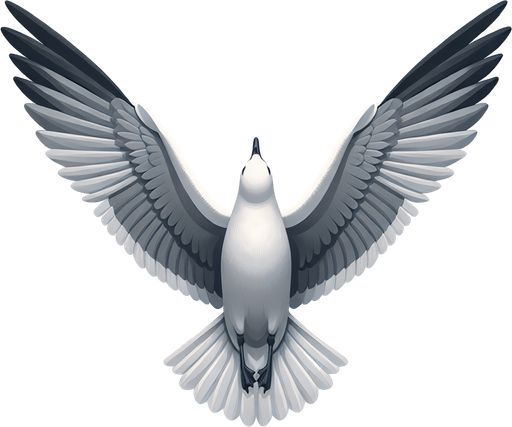 seagull with wings spread, seen from above.
Single Game Texture. In-Game asset. 2d. Blank background. High contrast. No shadows.