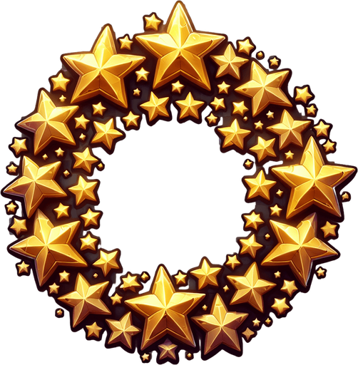 circular christmas golden star pattern transparent png Single Game Texture. In-Game asset. 2d. Blank background. High contrast. No shadows.