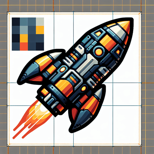 Rocket.
Single Game Texture. In-Game asset. 2d. Blank background. High contrast. No shadows.