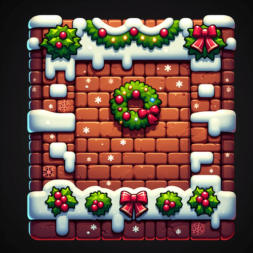 2d christmas brick wall Single Game Texture. In-Game asset. 2d. Blank background. High contrast. No shadows.