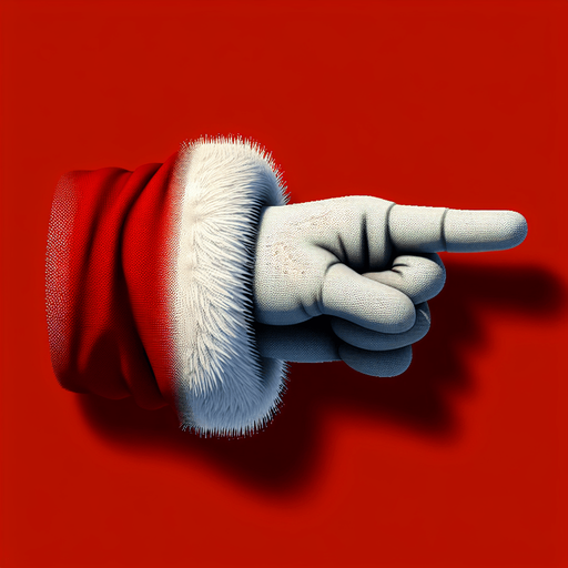 a horizontal santa's arm with a white glove and the index pointing to the right Single Game Texture. No background. High contrast. No shadows.