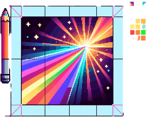 8-bit. cartoon. rainbow color beam..
Single Game Texture. In-Game asset. 2d. Blank background. High contrast. No shadows.