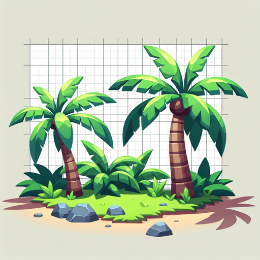 Create a cartoon-style illustration of palm trees leaves..
Single Game Texture. In-Game asset. 2d. Blank background. High contrast. No shadows.