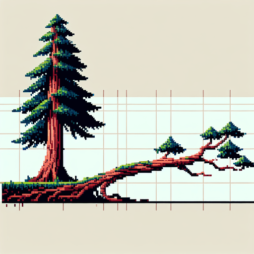 pixelart. A long horizontally growing  branch grown from a redwood tree. The tree itself should not be included in the image, only the branch..
Single Game Texture. In-Game asset. 2d. Blank background. High contrast. No shadows.