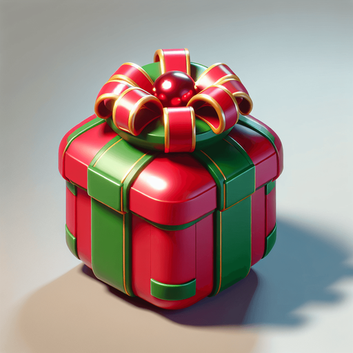 a round christmas gift.plastic style. Single Game Texture. In-Game asset. 2d. Blank background. High contrast. No shadows.