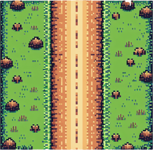 minimalistic dirt road background seen directly from above. bird-eye perspective. pixelated. 8 bit.
Single Game Texture. In-Game asset. 2d. Blank background. High contrast. No shadows.