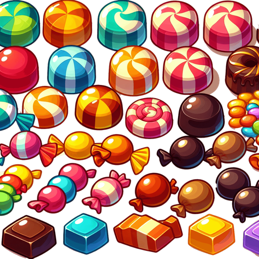 Cartoon candy.
Single Game Texture. In-Game asset. 2d. Blank background. High contrast. No shadows.