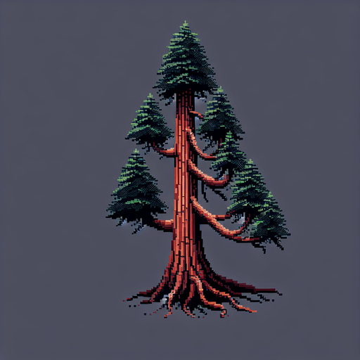 pixelart. A ong horizontally growing  branch grown from a redwood tree. The tree itself should not be included in the image, only the branch..
Single Game Texture. In-Game asset. 2d. Blank background. High contrast. No shadows.