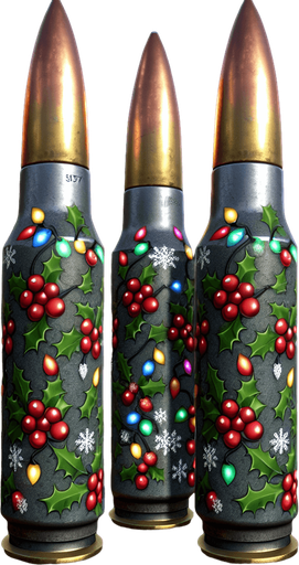 2d christmas 357 Magnum bullets Single Game Texture. In-Game asset. 2d. Blank background. High contrast. No shadows.