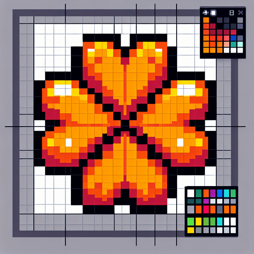 pixel art of a 4 leaf orange clover...
Single Game Texture. In-Game asset. 2d. Blank background. High contrast. No shadows.