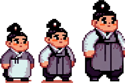 Pixel art of a short, fat, Korean dictator. Full body shot..