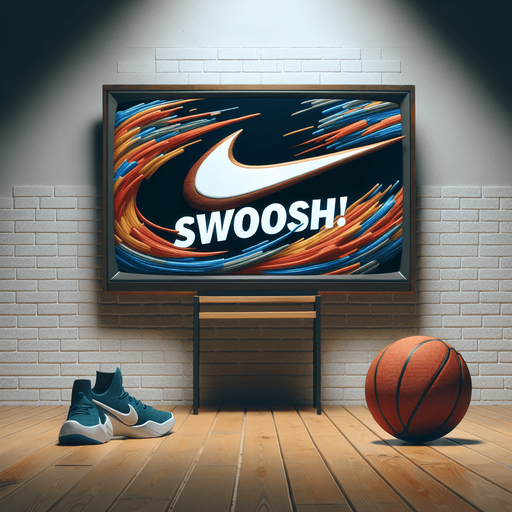 Text announcing 'Swoosh!'.
Basketball. Text only. Tv style ad.