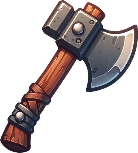 axe sprite
Single Game Texture. In-Game asset. 2d. Blank background. High contrast. No shadows.