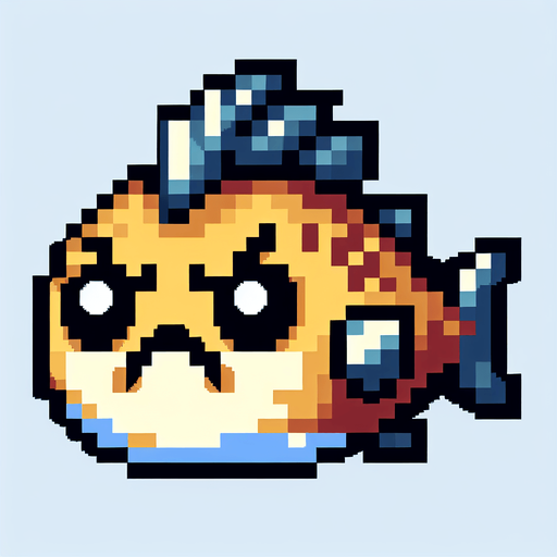 cute angry spearfish. pixelated. 8 bit.
Single Game Texture. In-Game asset. 2d. Blank background. High contrast. No shadows.