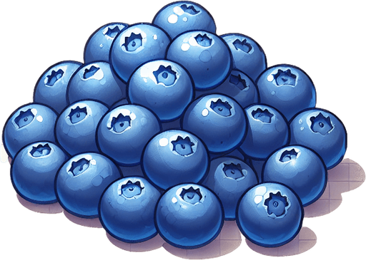 A small pile of delicious blueberries.
Single Game Texture. In-Game asset. 2d. Blank background. High contrast. No shadows.